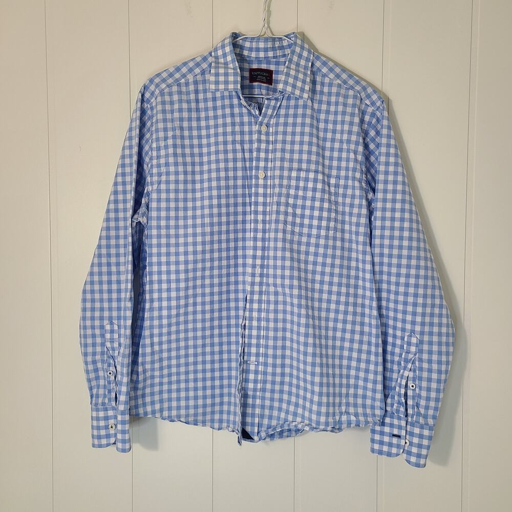 UNTUCKit Blue Plaid Gingham Shirt Long Sleeve Cotton Casual Size M